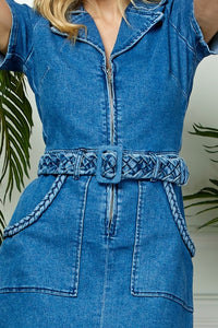 Western Denim Braided Belt Dress