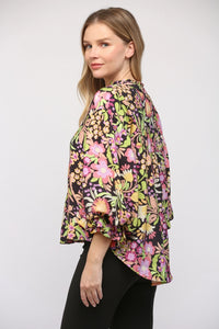 Floral Black Bubble Sleeve Top