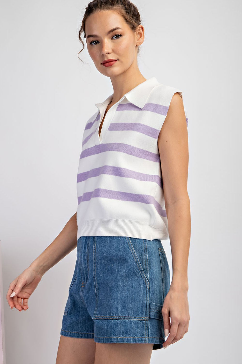 Lavender Stripe Sleeveless Top