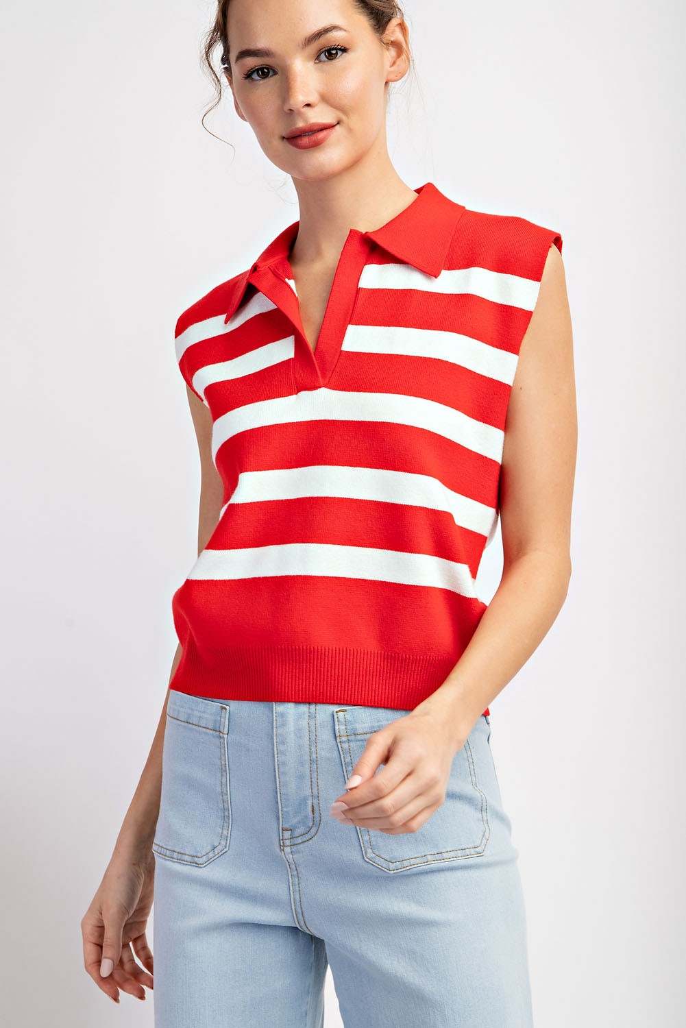 Red Stripe Sleeveless Top