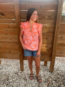 Oliver Orange Ruffle Sleeve Top