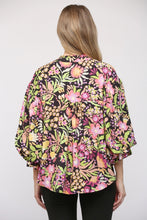 Load image into Gallery viewer, Floral Black Bubble Sleeve Top
