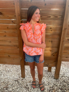 Oliver Orange Ruffle Sleeve Top