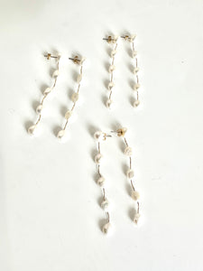 Freshwater Cultured Pearl Linear Long Drop Earrings: Gold