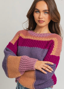 Meg Mauve Stripe Crop Sweater