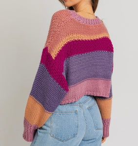 Meg Mauve Stripe Crop Sweater