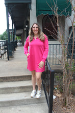 Load image into Gallery viewer, Fuschia Zip Up Dress with Pearl Embellishments
