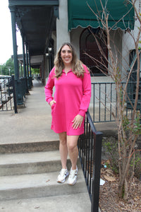 Fuschia Zip Up Dress with Pearl Embellishments