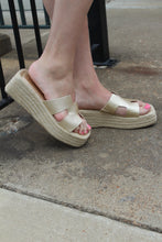 Load image into Gallery viewer, Lucy Gold Espadrille Wedge
