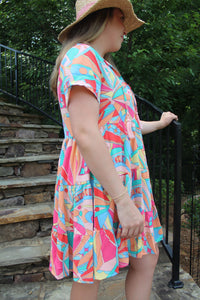 Pink Abstract Tiered Dress