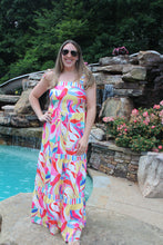 Load image into Gallery viewer, Abstract Print Trim Striped Maxi Dress
