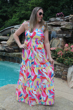 Load image into Gallery viewer, Abstract Print Trim Striped Maxi Dress
