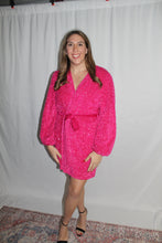 Load image into Gallery viewer, Hot Pink Sequin Wrap Dress
