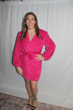 Load image into Gallery viewer, Hot Pink Sequin Wrap Dress
