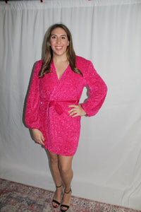 Hot Pink Sequin Wrap Dress