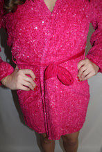 Load image into Gallery viewer, Hot Pink Sequin Wrap Dress
