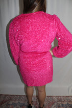 Load image into Gallery viewer, Hot Pink Sequin Wrap Dress
