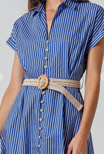 Load image into Gallery viewer, Blue Stripe Belted Midi Dress
