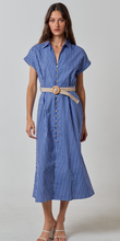 Load image into Gallery viewer, Blue Stripe Belted Midi Dress
