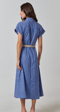 Load image into Gallery viewer, Blue Stripe Belted Midi Dress
