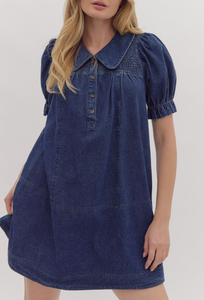 Dark Denim Puff Sleeve Dress