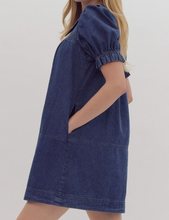 Load image into Gallery viewer, Dark Denim Puff Sleeve Dress
