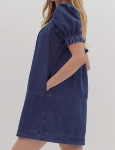 Dark Denim Puff Sleeve Dress