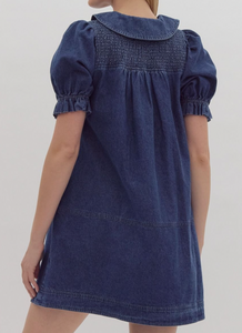 Dark Denim Puff Sleeve Dress