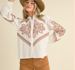 Western Ivory Embroidered Top