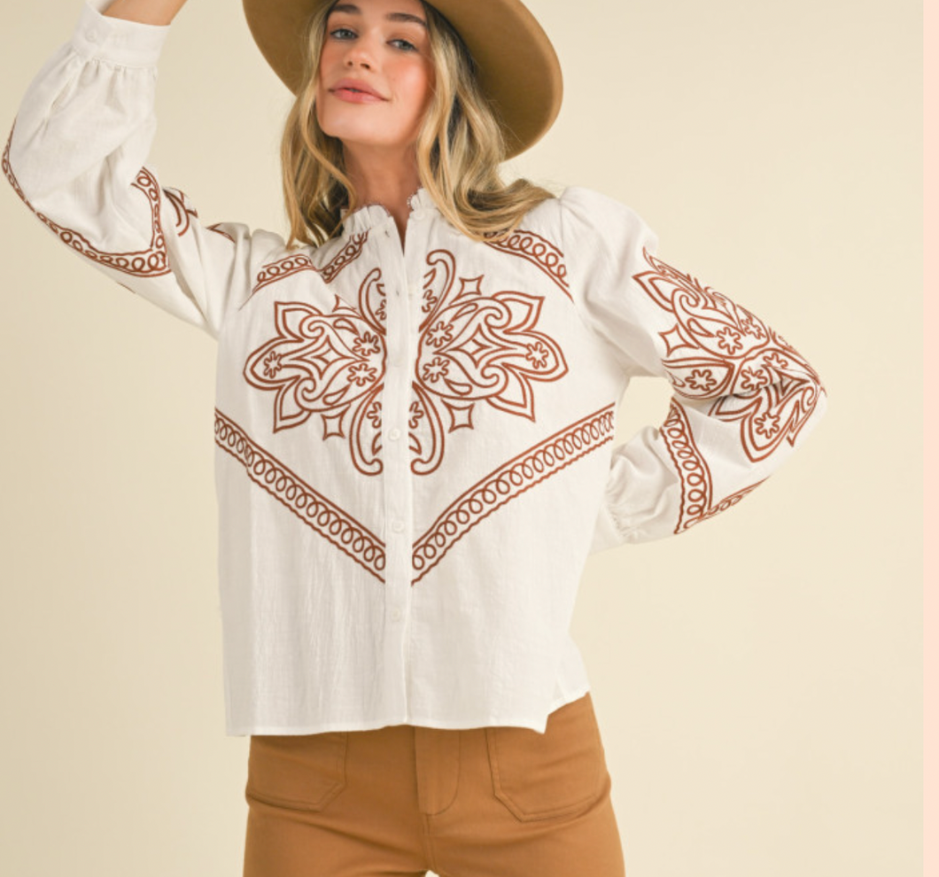 Western Ivory Embroidered Top