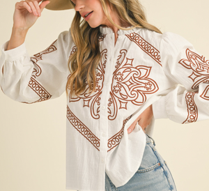 Western Ivory Embroidered Top