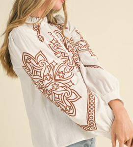 Western Ivory Embroidered Top