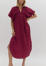 Load image into Gallery viewer, Plum Textured Puff Sleeve Dress
