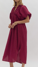 Load image into Gallery viewer, Plum Textured Puff Sleeve Dress
