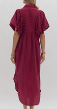 Load image into Gallery viewer, Plum Textured Puff Sleeve Dress
