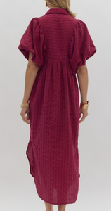 Plum Textured Puff Sleeve Dress