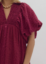 Load image into Gallery viewer, Plum Textured Puff Sleeve Dress
