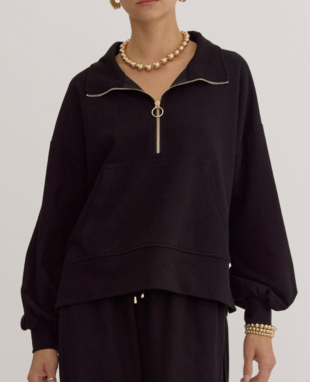 Paula Zippered Sweatshirt- Black