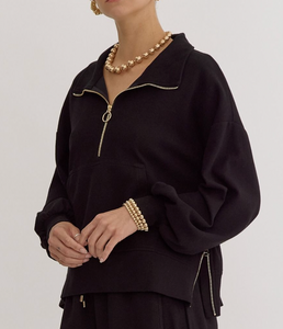 Paula Zippered Sweatshirt- Black