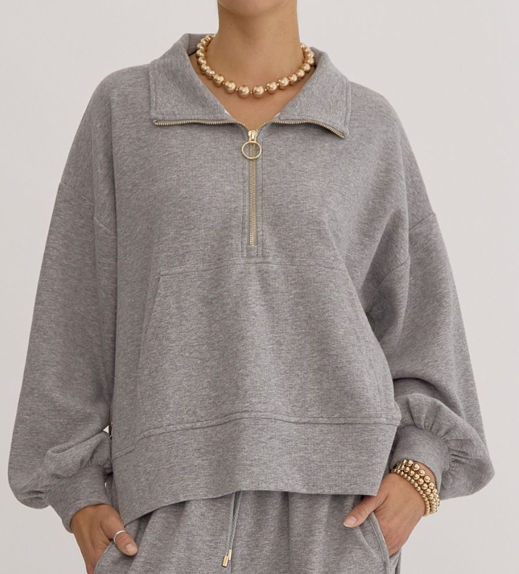 Paula Zippered Sweatshirt- Grey