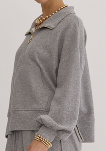 Paula Zippered Sweatshirt- Grey