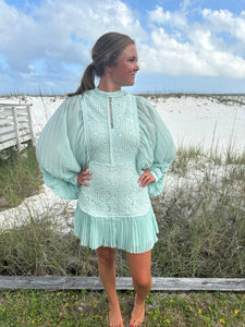 Minnie Mint Pleated Lace Dress