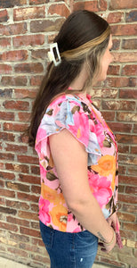 Pink Floral Ruffle Blouse