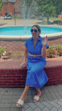 Load and play video in Gallery viewer, Blue Stripe Belted Midi Dress
