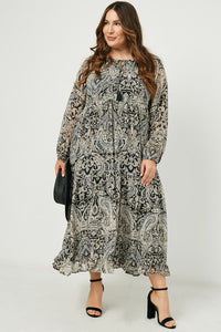 Black Paisley Curvy Maxi Dress