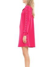 Load image into Gallery viewer, Fuschia Zip Up Dress with Pearl Embellishments
