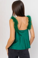 Load image into Gallery viewer, Feather Strap Satin Cami- Hunter Green
