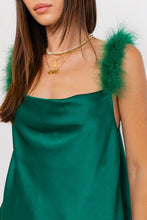 Load image into Gallery viewer, Feather Strap Satin Cami- Hunter Green
