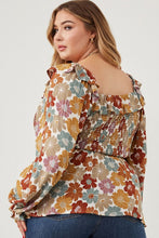 Load image into Gallery viewer, Fall Flower Curvy Smocked Top
