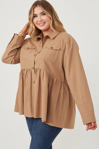 Taupe Pinstripe Curvy Top